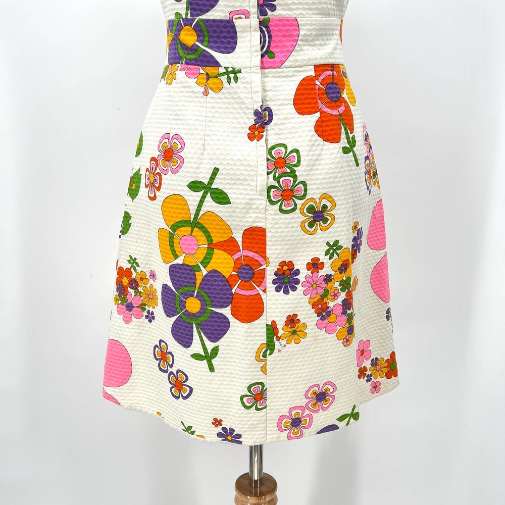 NEIMAN MARCUS Vintage 60s Dress Womens XS Small Off White Floral Print Mod Shift - Picture 7 of 16